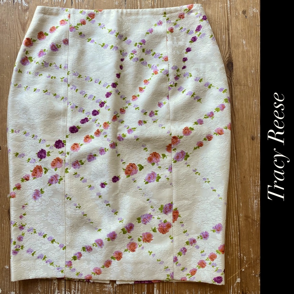 TRACY REESE NEW YORK silk floral pencil skirt